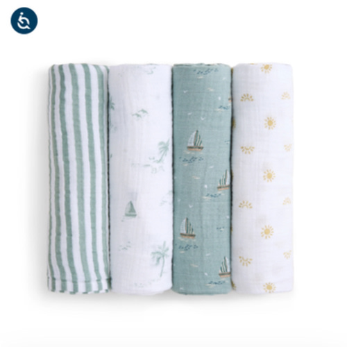 aden + anais Organic Cotton Muslin Swaddles in Sailing Seas 4 Pack