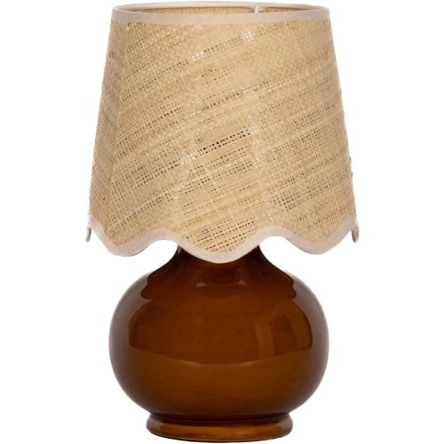 Benton Ceramic Table Lamp with Fabric Shade – 13" Bedside Accent Lamp for Bedroom, Living Room & Nightstand (Brown)