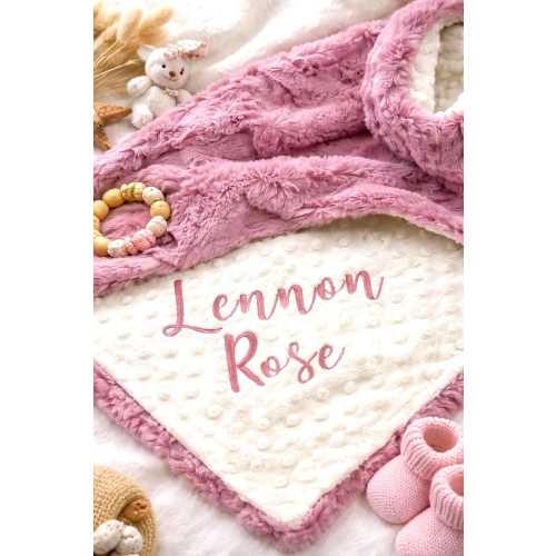 Personalized Baby Blanket, Woodrose Glacier and you Choose Minky dot color, Woodrose Glacier Blanket, Newborn Girl gift, PINK BLANKET
