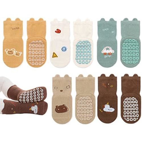 Exegawe Toddler Non Slip Socks, Cute Baby Socks with Grips Crew Socks 5 Pairs