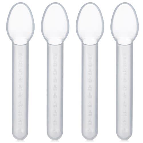Calibrated Medicine Spoon for Kids, Baby & Toddler - (Pack of 4) - 2 Tsp/10 mL Capacity Plastic Oral Liquid Dose Medication Graduated Dispenser