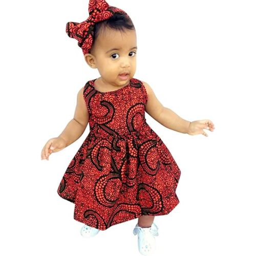 African Dress Traditional 6M-3Y Dashiki Dresses Style Princess Baby Kids Solid Dresses for Little (Red, 3-6 Months)