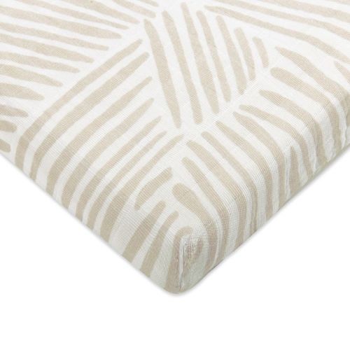 Babyletto All-Stages Midi Crib Sheet in GOTS Certified Organic Muslin Cotton - Oat Stripe