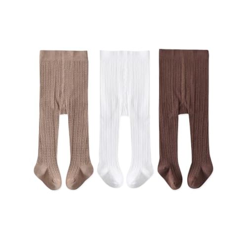 EPEIUS Baby Girl Tights Cable Knit Cotton Seamless Footed Leggings 0-6Y | STAY-UP BABY TIGHTS. High elastic waist, smooth toe. Fits 0-3m newborn, infant & toddler. Ideal for daily wear & dresses.