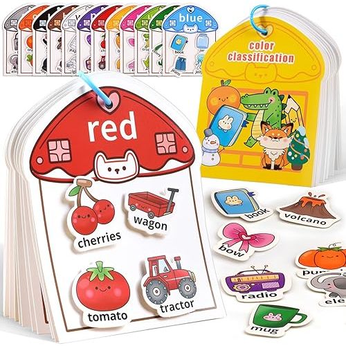 Montessori Busy Book Color Sorting Toys for Toddlers 2-4, Educational Preschool Learning Activities for Kids, Sensory Fine Motor Matching Games for 3 Year Old Boys Girls Gifts