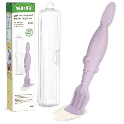 haakaa Baby Diaper Cream Spatula, NoMess Dual-Ended Silicone Diaper Rash Cream Applicator with Hygienic Case, Butt Spatula for Baby