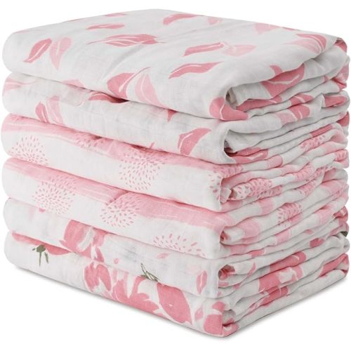 GLLQUEN BABY Receiving Blanket Boy Cotton Muslin Swaddle Blankets Girl Newborn Squares Breathable & Soft Thin Baby Blankets Cloths Double Absorbent Infant Swaddling Wrap - 6 Pack (Flower)
