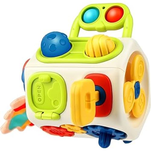 Vanmor 10-in-1 Busy Cube for 18+ Months Toddlers - 8-Sided Montessori Sensory Activity Cube with Fine Motor Skills Learning, Travel Fidget Toys for Airplane Car Seat, Gift for Boys Girls