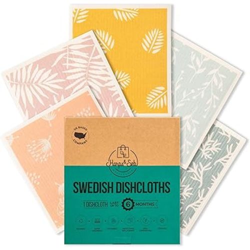 Harps&Seb Swedish Dishcloths for Kitchen Dish Towels - 5 Pack, Non-Scratch Reusable Paper Towels, Super Absorbent Washable Swedish Dish Cloths, No Odor, Biodegradable, Leaf Design