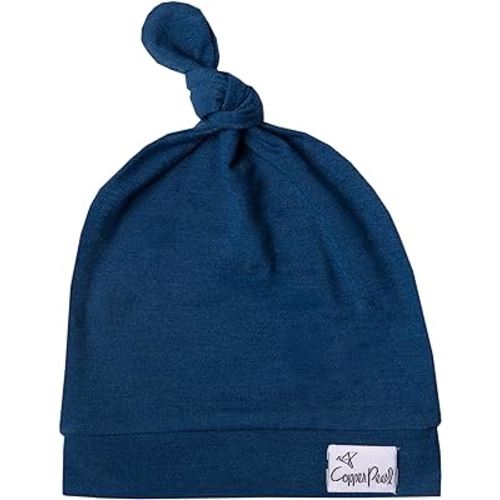 Copper Pearl Baby Beanie Hat Top Knot Stretchy Soft River 0-4mo