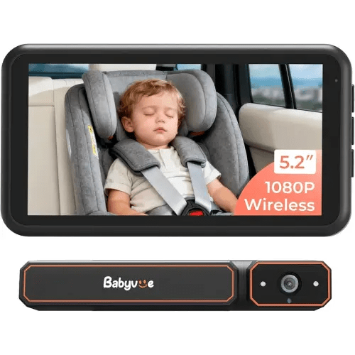 Babyvue BV6 Wireless Baby Car Camera Easy to Install, No Wiring Car Baby Monitor with HD1080P IR Night Vision, 5.2" Screen Car Seat Camera 3X Zoom for Kids