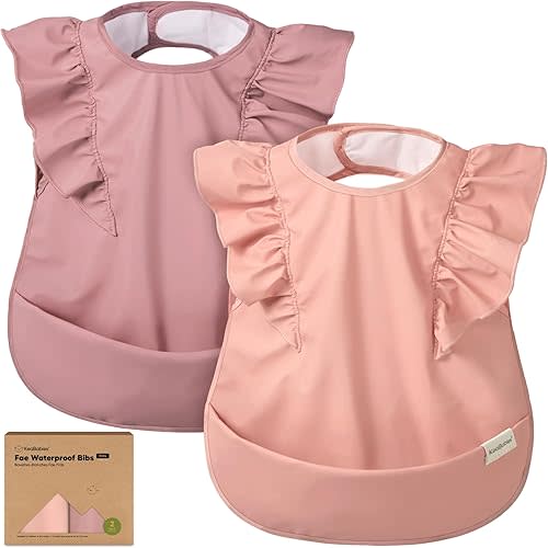 KeaBabies Waterproof Bibs for Baby Girl,Boy – 2-Pack Lightweight, Large Baby Bibs for Eating, Wearable Food Catcher, 6-12 Months Infant Feeding Essentials, Smock for Toddlers 1-3, Kids (Dusk)