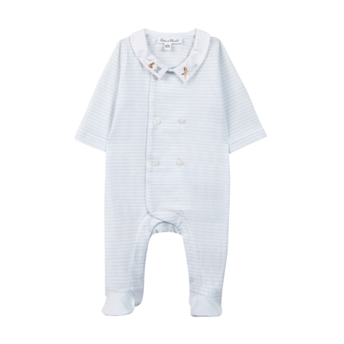 Striped Footie with Embroidered Collar