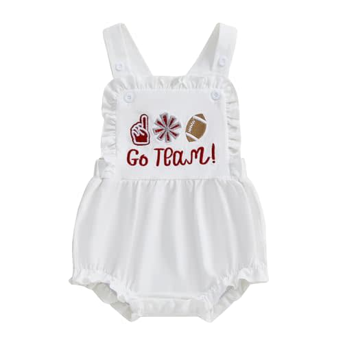 Baby Girl Football Outfit Go Team Embroidery Ruffled Sleeveless Overalls Romper Infant Bodysuit Newborn Summer Clothes