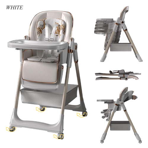 Folding Portable Baby High Chair Baby Feeding Chair with Removable Tray with 5-Point Safety Harness , PU Leather,Eat&Play Seat Center for Babies and Toddlers,