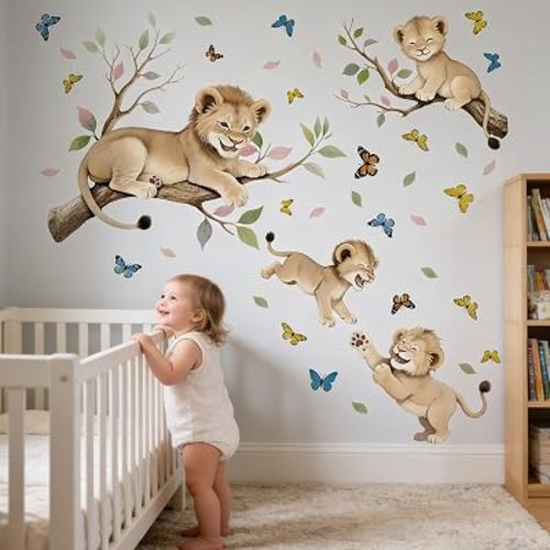 Jungle Lion Wall Decals for Baby: Safari Animal Peel and Stick Vinyl Wall Stickers Art for Nursery Kids Room Decor