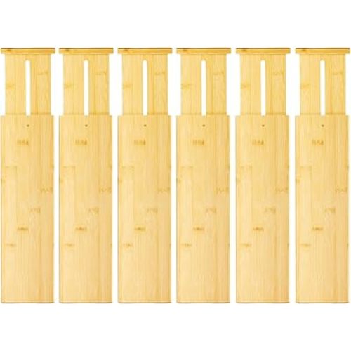 VaeFae 6 Pack Bamboo Drawer Dividers, 4" High Adjustable 16.6" - 21.8" Clothes Drawer Organizers, Expandable Separators for Bedroom/Bathroom/Kitchen/Office Storage