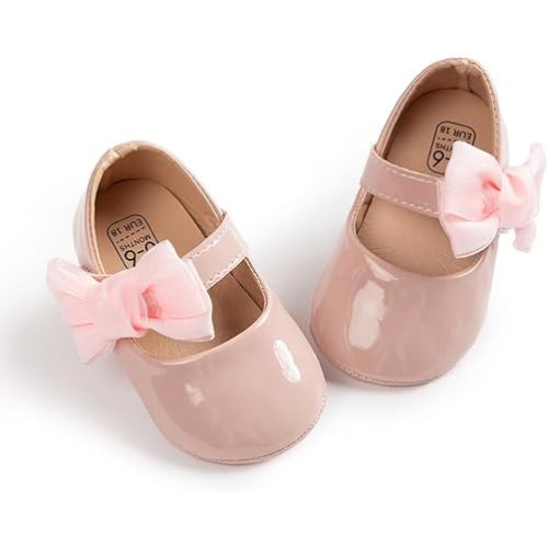 Baby Mary Jane Flats for Girls with Bowknot Cotton Anti Skid Sole Infant First Walker Princess Dress Crib Wedding Shoes