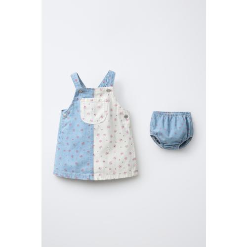DENIM PATCHWORK FLORAL PINAFORE AND BLOOMERS - Blue / White | ZARA United States