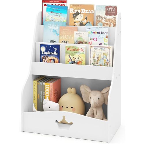 HONEY JOY Kids Bookshelf and Toy Storage, 3-Tier Wooden Toddler Bookcase, Children Book Rack, Large Storage Cubby Cabinet, Book Shelf for Kids Rooms, Playroom, Nursery, Classroom, White