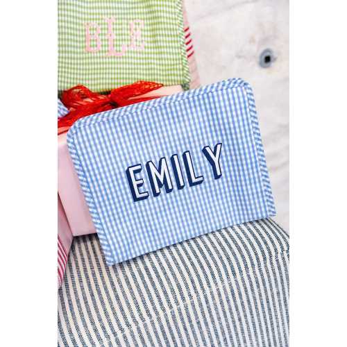 Embroidered TRVL Roadie // Personalized Makeup Bag Embroidered Gift for Her Custom Toiletry Bag Gingham Cosmetic Case Kids Storage Bag Gift