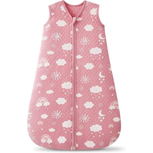 1.0 TOG Baby Sleep Sack 0-6 Months，Cotton Quilted Wearable Blanket Baby Boy Girl Sleeping Sack, 2-Way Zipper Sleeping bag for Newborn and Infant Pink Rainbow(Small)