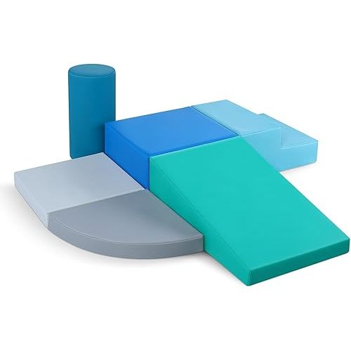 6-Piece Soft PU Leather Indoor Climbing Toys for Toddlers - Baby Foam Activity Play Set for Climbing, Crawling, Sliding - Soft Safe Activity Blocks Early Development and Fun Playtime