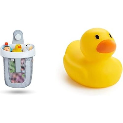 Munchkin Hanging Bath Toy Storage with Quick Drying Mesh, Grey + Munchkin 31001 Ducky Hot Safety Bath