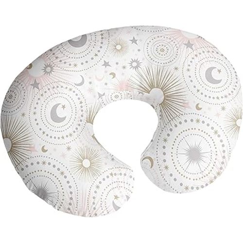 Sweet Jojo Designs Star and Moon Nursing Pillow Cover Breastfeeding Pillowcase for Newborn Infant Bottle or Breast Feeding (Pillow NOT Included) - Blush Pink Gold and Grey Celestial Sky Stars