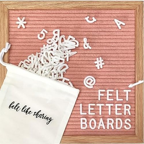 Felt Like Sharing Square Letter Board (Coral Felt - 10”x10”) – Changeable Message Board with 3 Sets of Felt Board Letters for Valentines Day Decor, Love Decor & Aesthetic Home Display in Oak Frame