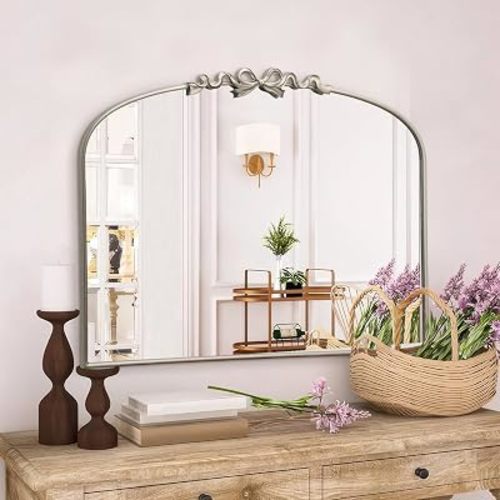 Besdomus Vintage Arched Large Mirror: 36"x29" Silver Bow Decorative Mirror