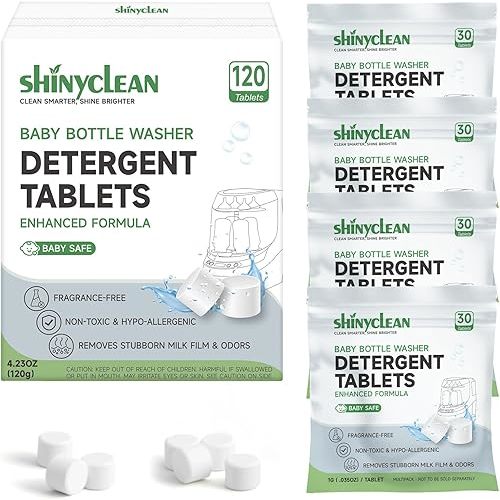 120PCS Baby Bottle Washer Tablets for Momcozy & Baby Brezza Pro, Natural Enzyme Detergent,Deep Cleaning, Chlorine & Fragrance Free, No Residue, Universal Fit All Bottle Washers Machines