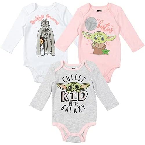 STAR WARS The Mandalorian Baby Yoda Girls 3 Pack Bodysuits Newborn to Infant