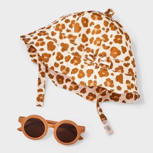 Baby Girls' Leopard Sunhat & Sunglasses Set - Cat & Jack™ Brown 0-6M