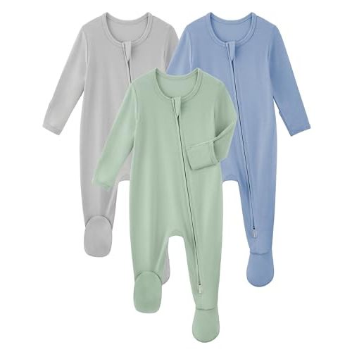 Yoofoss Rayon Made From Bamboo Baby Pajamas 3pcs Newborn Sleepers For Boy Girl Clothes, 0-3 3-6 6-9 Months Footed Pjs