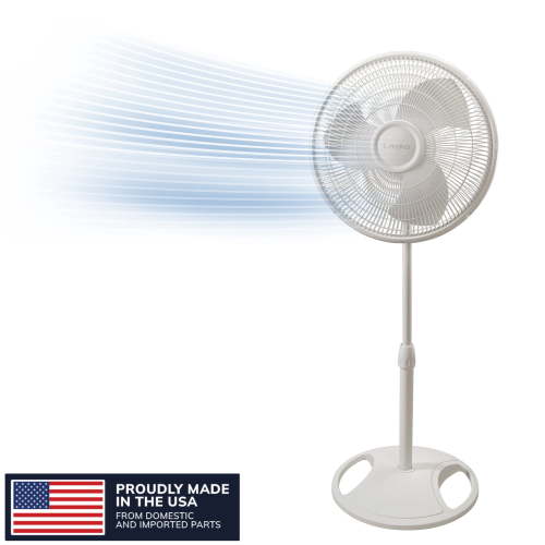 Lasko 16" Oscillating Pedestal Fan with Adjustable Height and Tilt-Back Head for Whole Room Cooling, White, S16200