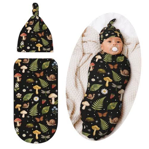 Mushroom Swaddle Blanket with Hat for Baby, Swaddling Mushroom Baby Stuff