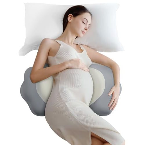 Pregnancy Pillow Cooling for Sleeping, Detachable and Adjustable Double-Sided Support Maternity Pillow Skin-Friendly for Pregnant Women Back, HIPS, Legs(30°Slope Design Verified by Expectant Mothers)