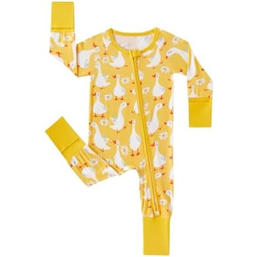 MOSSRIVER Bamboo Viscose Baby Footies with Mitten Cute Prints Long Sleeve Romper Jumpsuit Toddler One-Piece Outfits
