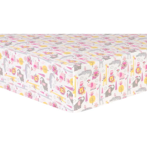 Pink Animal Safari Deluxe Flannel Fitted Crib Sheet