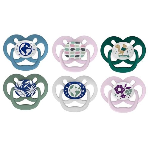 Dr. Brown's Advantage Glow-in-The-Dark Baby Pacifier, Fully Symmetrical Soother with Soft Silicone Bulb, Blue Nature-Purple Nature, 6-18m, BPA Free, 6 Pack