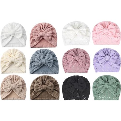 18 Pcs Stretchy Baby Turban Hats, Baby Hat with Bows for Girls, Baby Boys Caps, Toddler, Newborn, Infant Hat Unisex