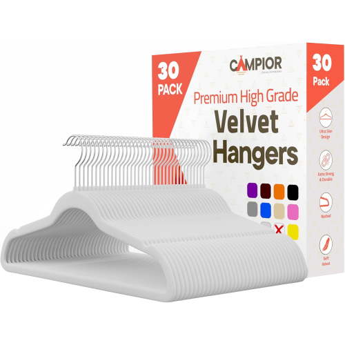 White Velvet Hangers 50 Pack – Heavy-Duty 11 lbs Capacity, 360° Swivel Hook, Non-Slip & Space-Saving Design – Smooth Velvet Finish for Crease-Free Clothes & Effortless Closet Organization