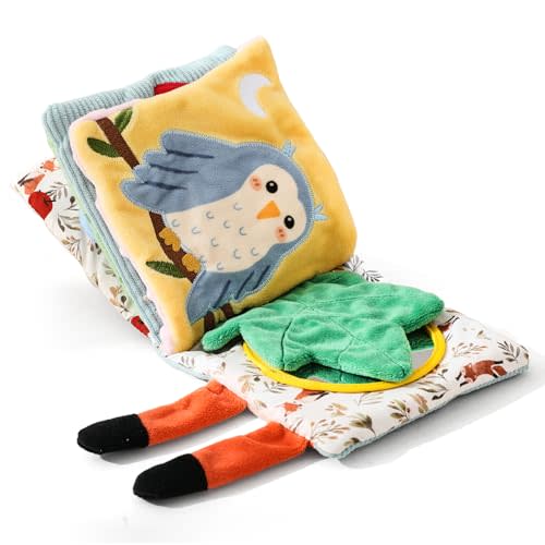 Macabaka Montessori Soft Baby Book - Sensory Book for Babies 0-12 Months with Crinkle Paper, Touch & Feel Textures, Baby Safe Mirror & Teether. Educational Infant Toys for Tummy Time, Newborn