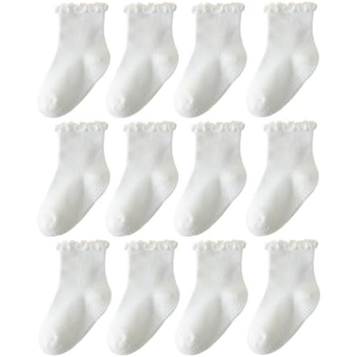 ANYANIME Toddler Socks Ruffle for Girls Baby Grip Socks Non Slip Cute Frill