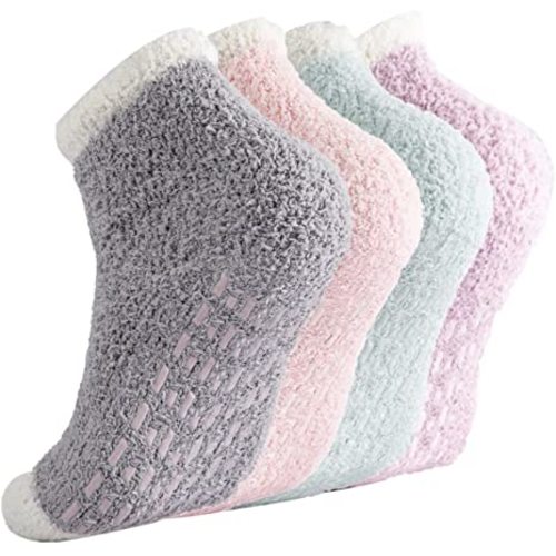 Non Slip Socks Hospital Socks with Grips for Women Grip Socks for Women Fluffy Socks with Grips for Women Slipper Socks - 4 Pairs 1
