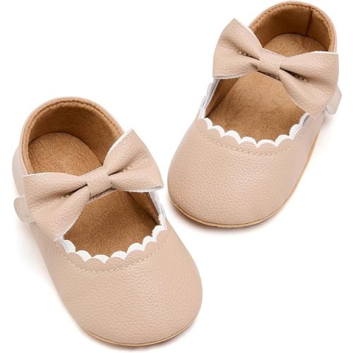 VIFUUR Baby Girls Mary Jane Flats, Soft Sole Pre Walker Shoes with Thin Rubber Outsole and Adjustable Hook and Loop Strap for Infants & Toddlers