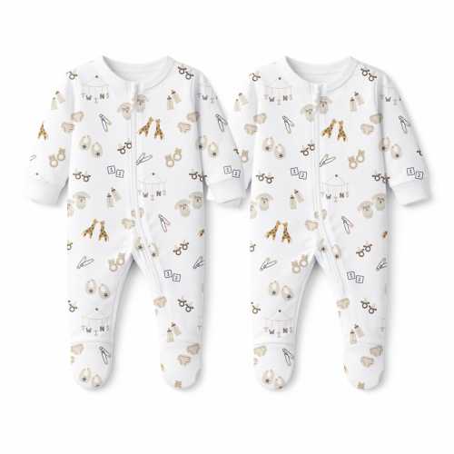 Twins Footies Sleeper Set, 'Twin Things', Homecoming Baby Gift, Newborn 0-9M