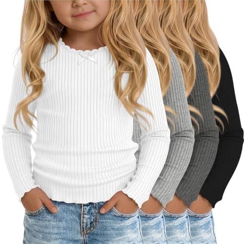 4 Pack Toddler Girl Long Sleeve Shirt (Size 4T)