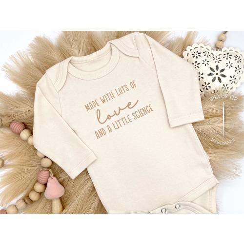 Embroidered Made with lots of Love and a Little Science Bodysuit, Miracle Baby, IVF Pregnancy Announcement, IVF Baby, Surrogate Bodysuit